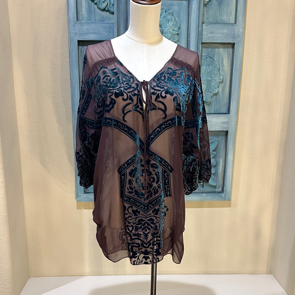 Elegant Sheer Top with Teal Design